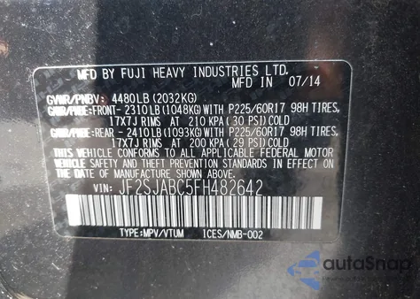 2015 Subaru Forester 2.5I from USA, damaged, VIN JF2SJABC5FH482642